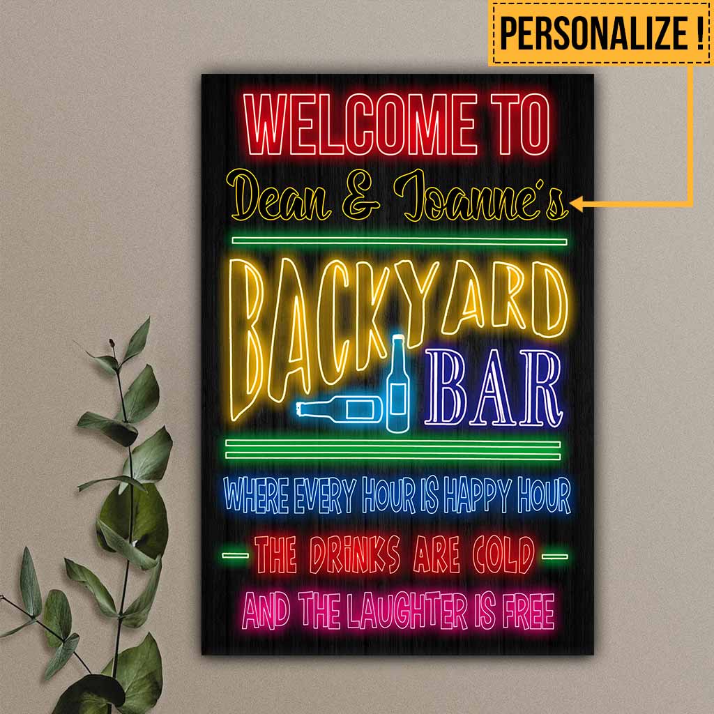 Welcome - Bartender Personalized Neon Effect Printed Rectangle Metal Sign