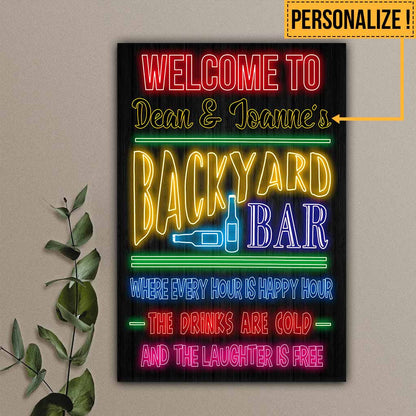 Welcome - Bartender Personalized Neon Effect Printed Rectangle Metal Sign