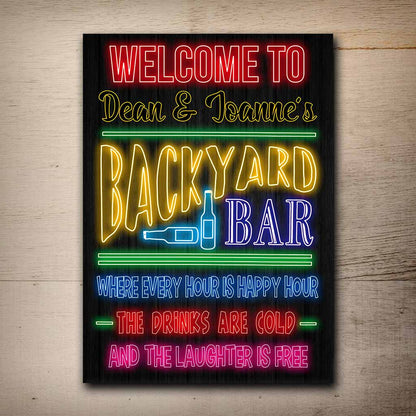 Welcome - Bartender Personalized Neon Effect Printed Rectangle Metal Sign