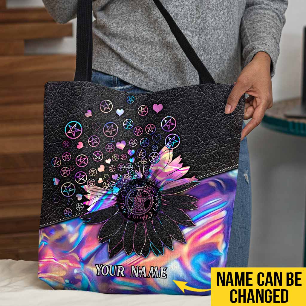 Witch Please Pentagram Sunflower Hologram Personalized Tote Bag