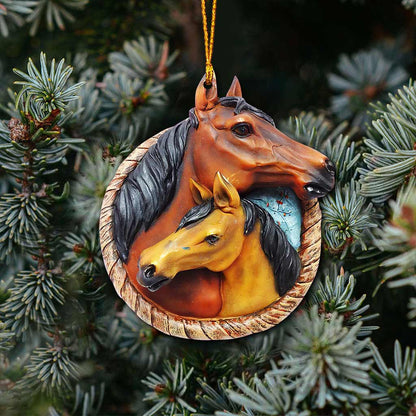 Mom And Baby Horse - 3D Pattern Print Christmas Horse Ornament (Printed On Both Sides)