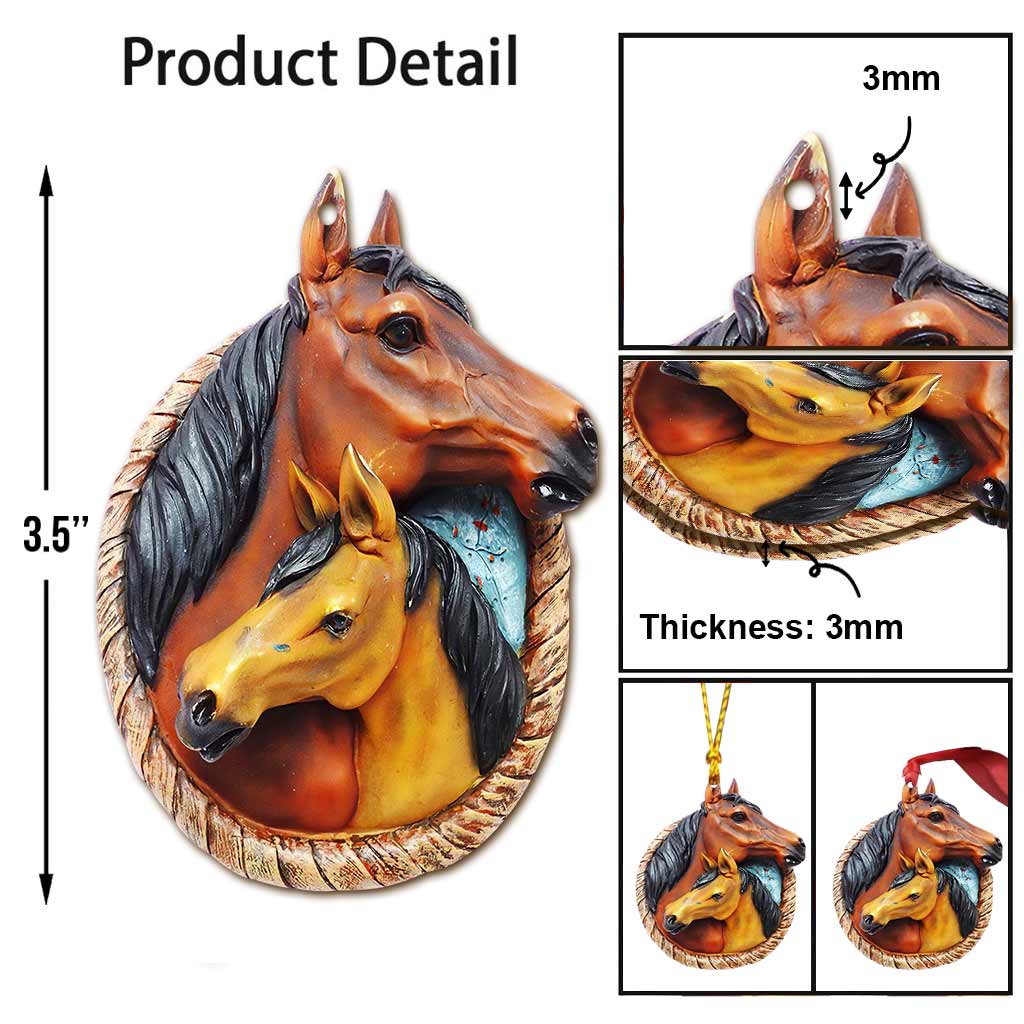 Mom And Baby Horse - 3D Pattern Print Christmas Horse Ornament (Printed On Both Sides)