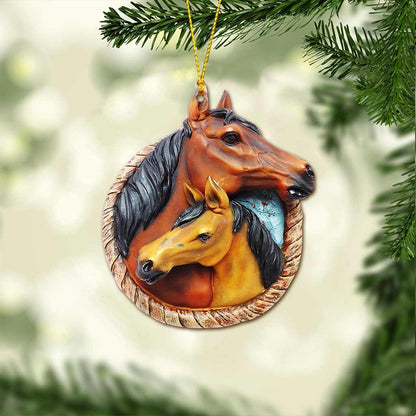 Mom And Baby Horse - 3D Pattern Print Christmas Horse Ornament (Printed On Both Sides)