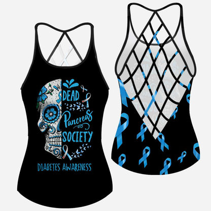 Dead Pancreas Society Skull Diabetes Awareness Cross Tank Top