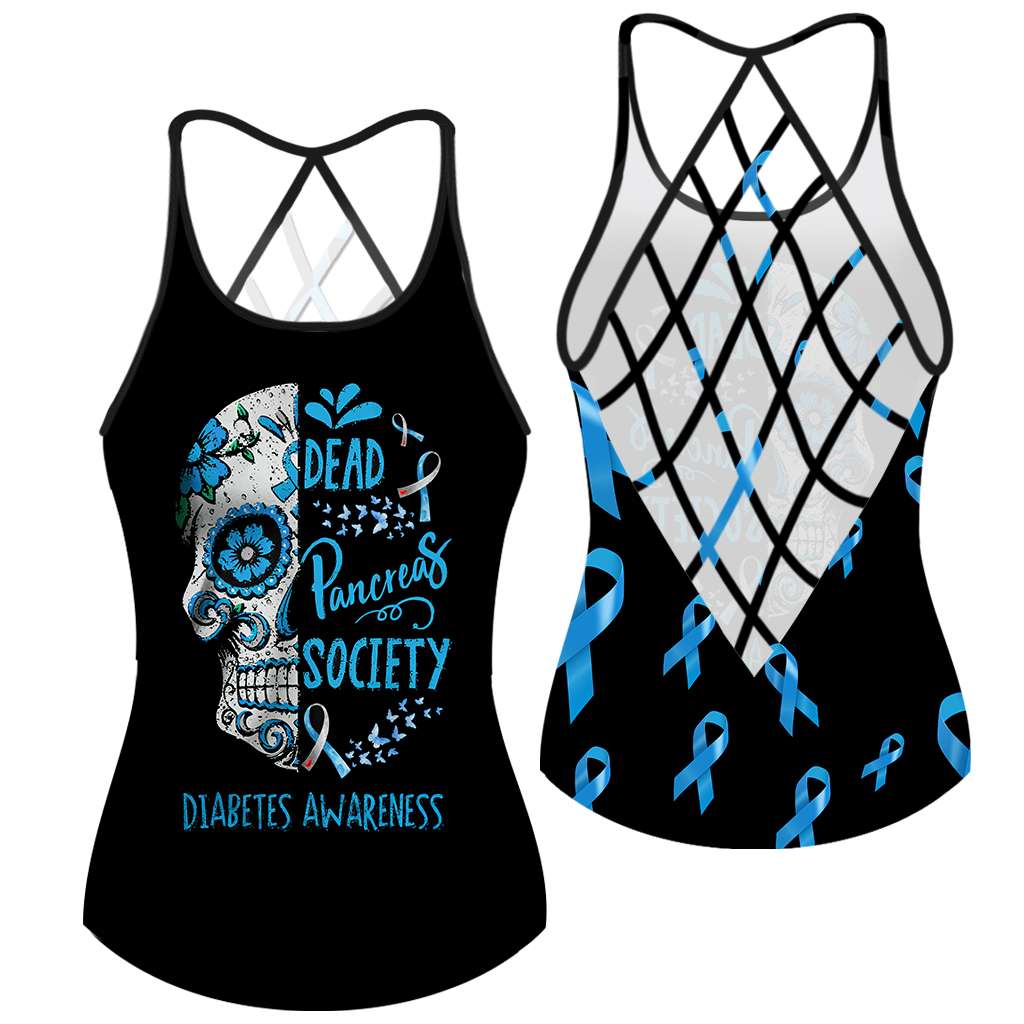 Dead Pancreas Society Skull Diabetes Awareness Cross Tank Top