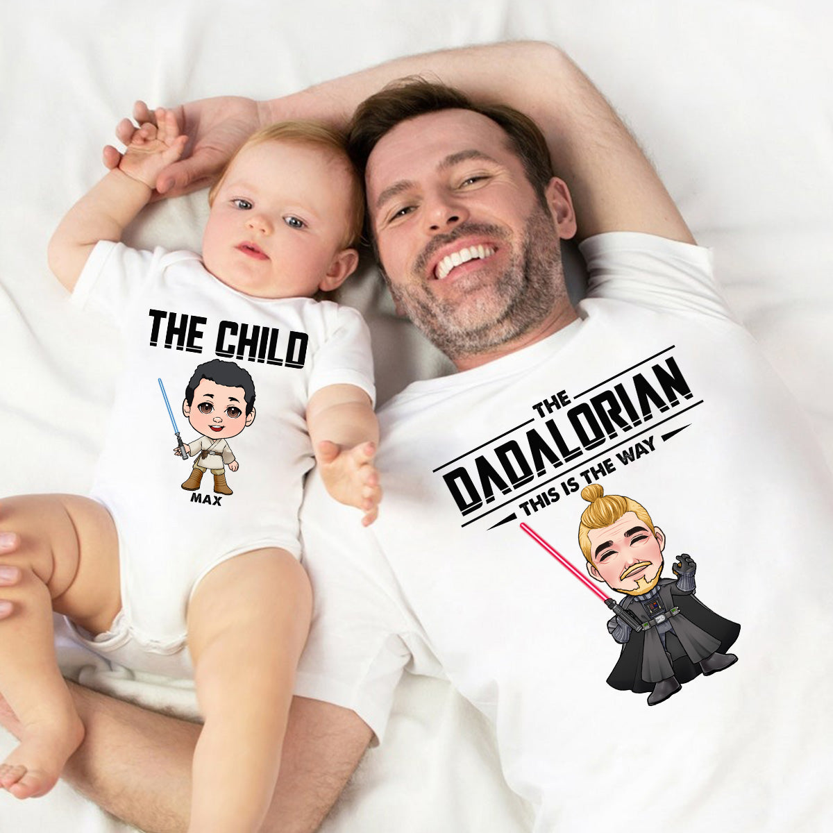 The Dadalorian This Is The Way - Personalized Father T-shirt And Baby Onesie