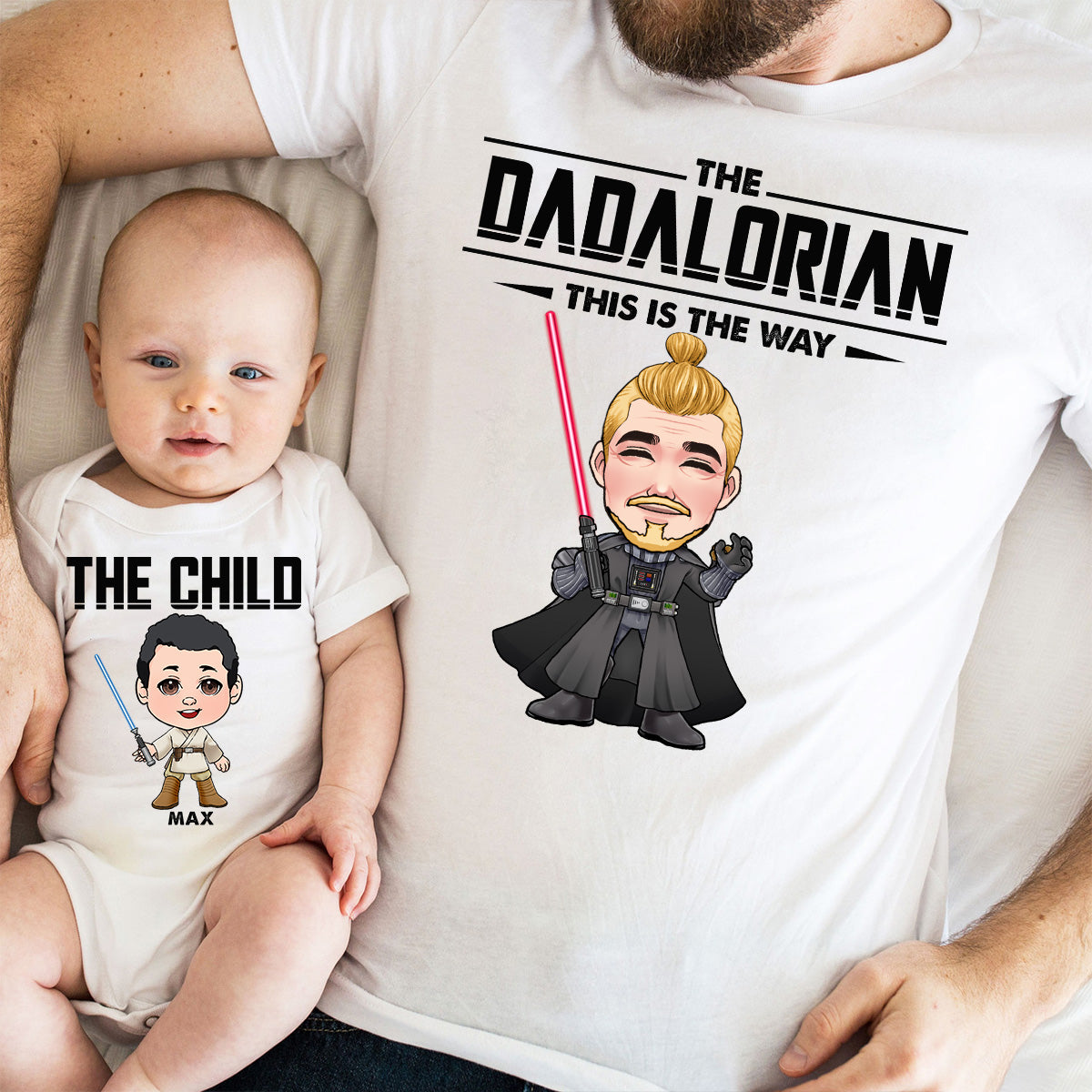 The Dadalorian This Is The Way - Personalized Father T-shirt And Baby Onesie