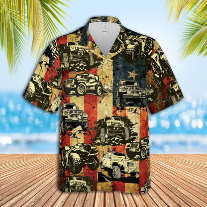 Vintage American Flag Car Hawaiian Shirt 0523