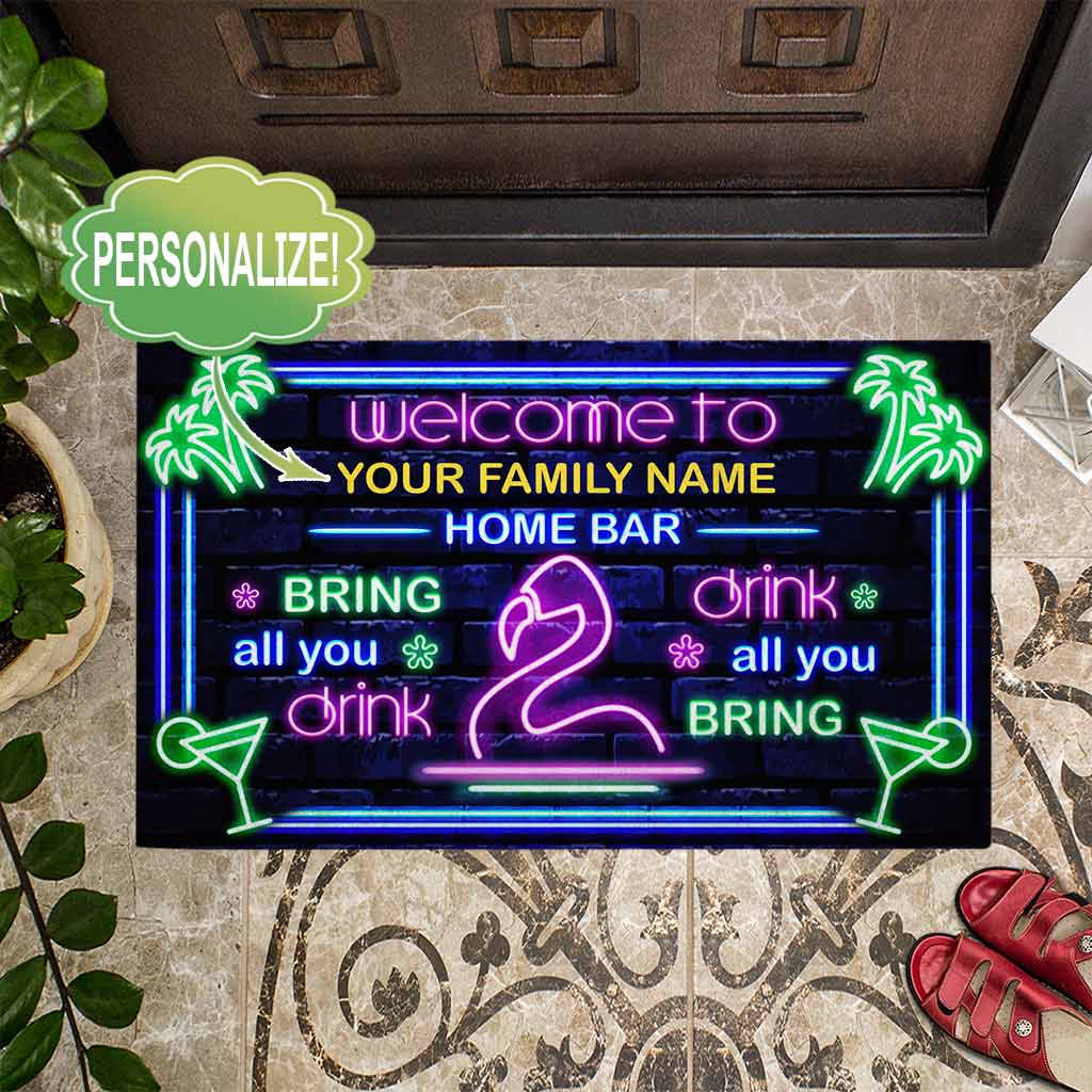 Welcome Home Bar - Cocktail Personalized Doormat