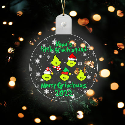 Nana's Little Green Squad - Personalized Christmas Grandma Round Led Acrylic Ornament