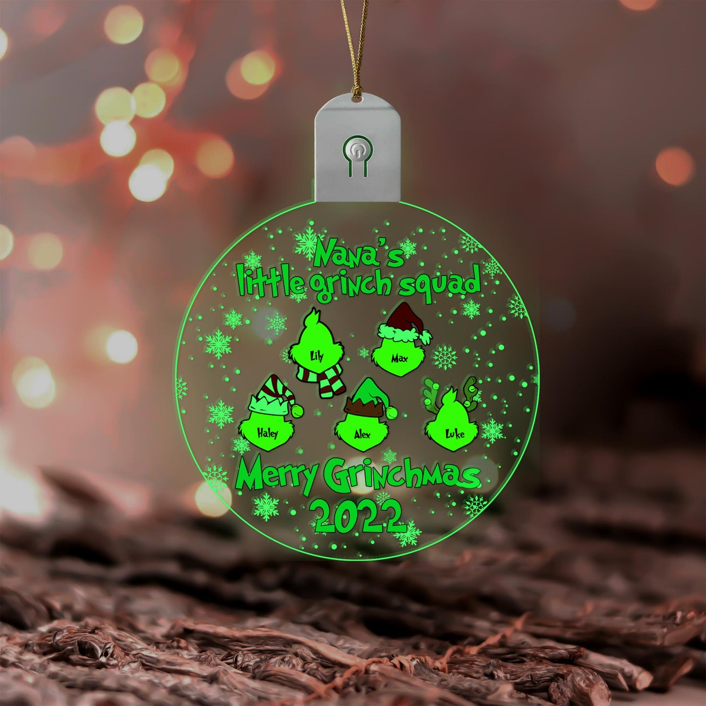 Nana's Little Green Squad - Personalized Christmas Grandma Round Led Acrylic Ornament