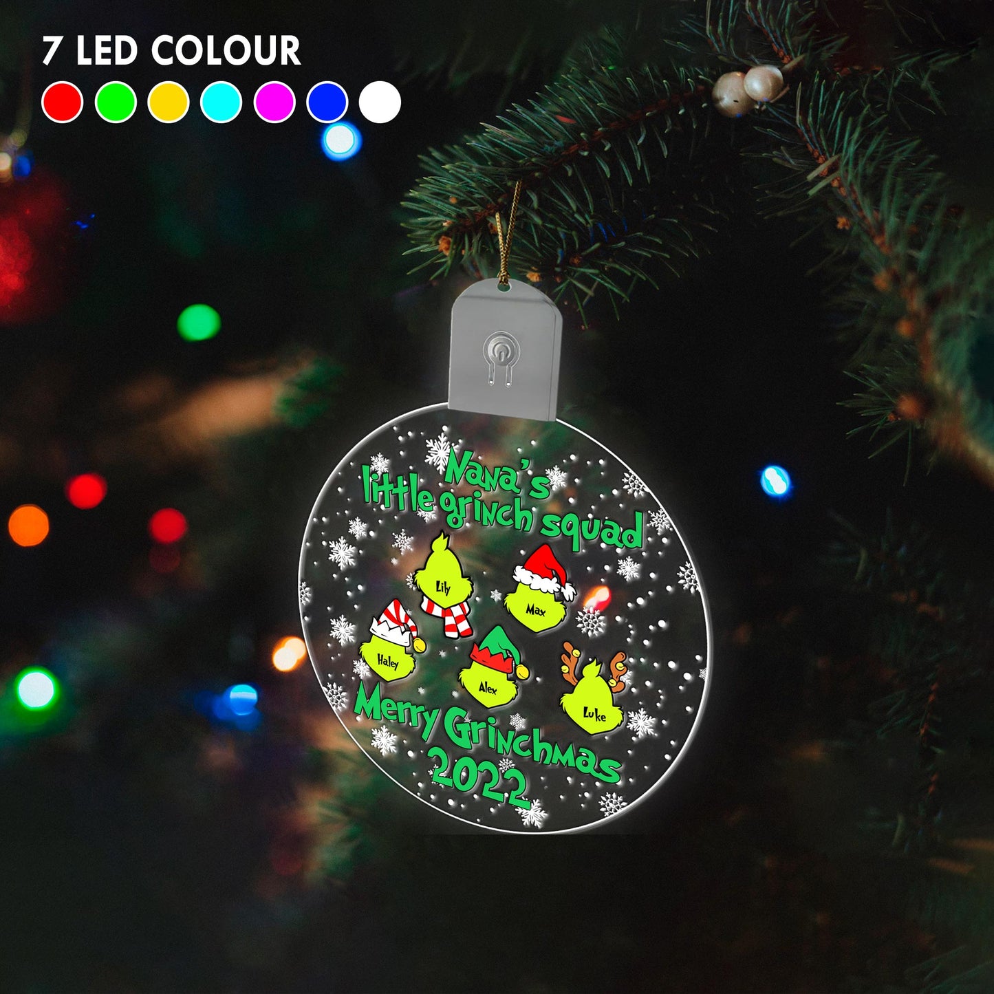 Nana's Little Green Squad - Personalized Christmas Grandma Round Led Acrylic Ornament