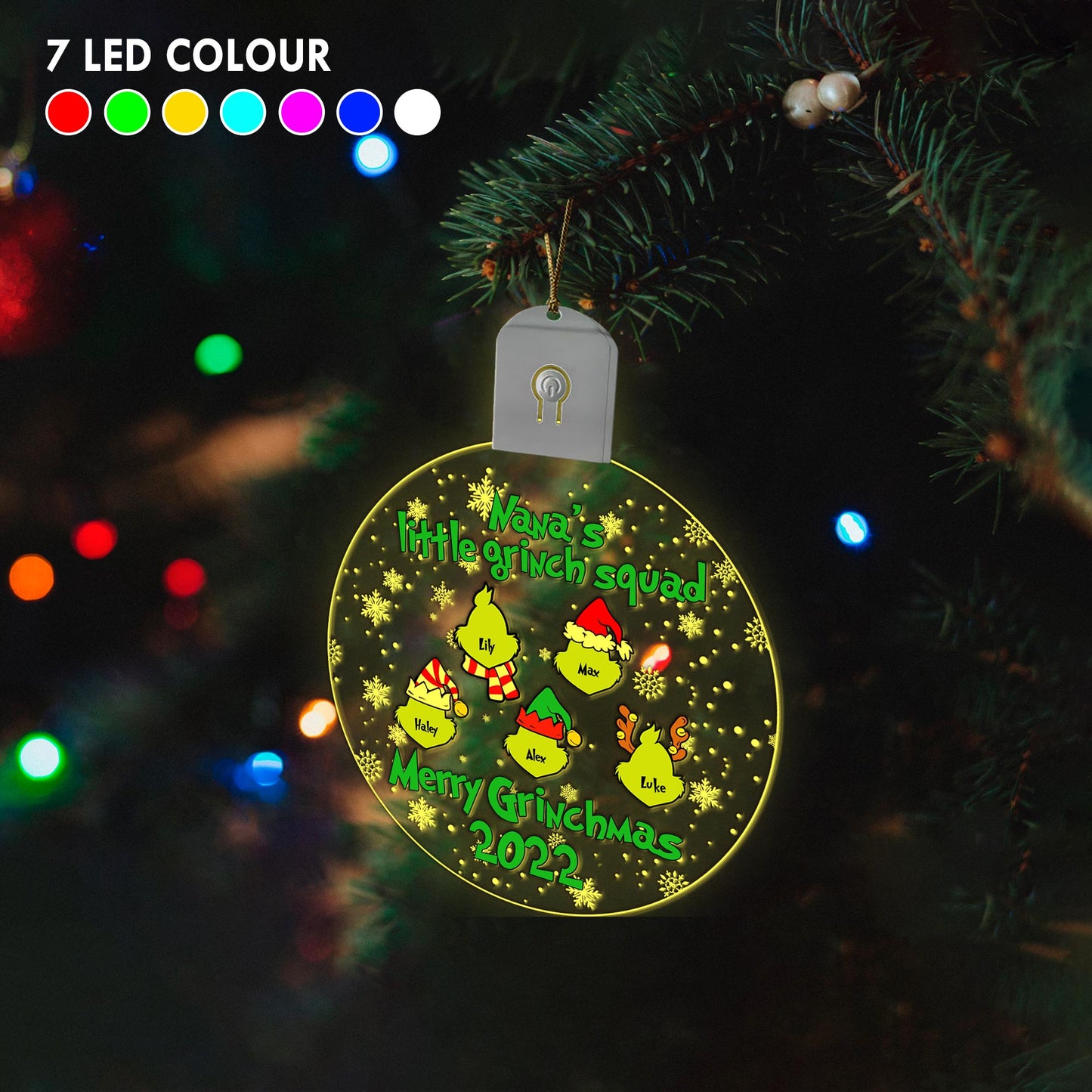 Nana's Little Green Squad - Personalized Christmas Grandma Round Led Acrylic Ornament