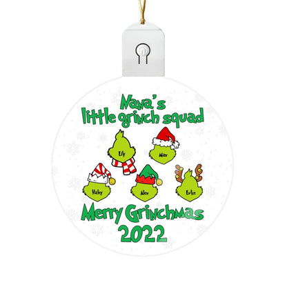 Nana's Little Green Squad - Personalized Christmas Grandma Round Led Acrylic Ornament