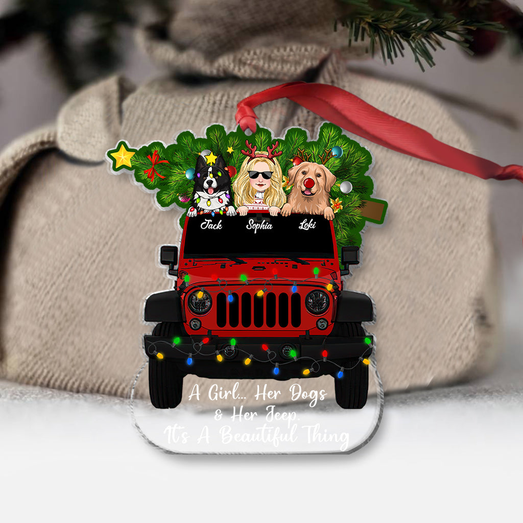 A Girl And Her Dogs - Personalized Dog One-sided Ornament