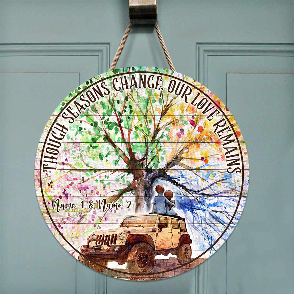 Though Seasons Change - Personalized Couple Car Round Wood Sign