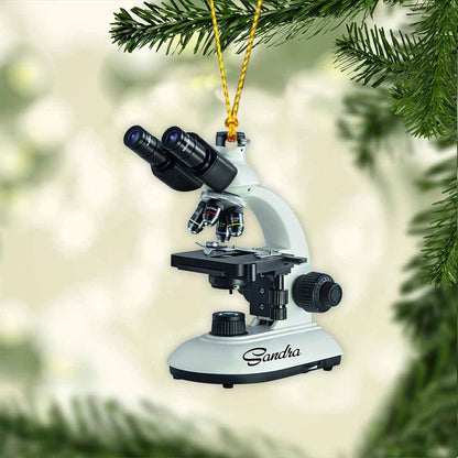 Microscope With Christmas Light - Personalized Medical Technologist Ornament (Printed On Both Sides)