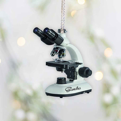 Microscope With Christmas Light - Personalized Medical Technologist Ornament (Printed On Both Sides)