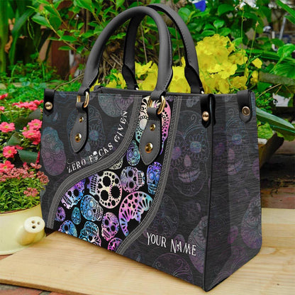 Zero F Given Colorful Sugar Skull - Personalized Skull Leather Handbag