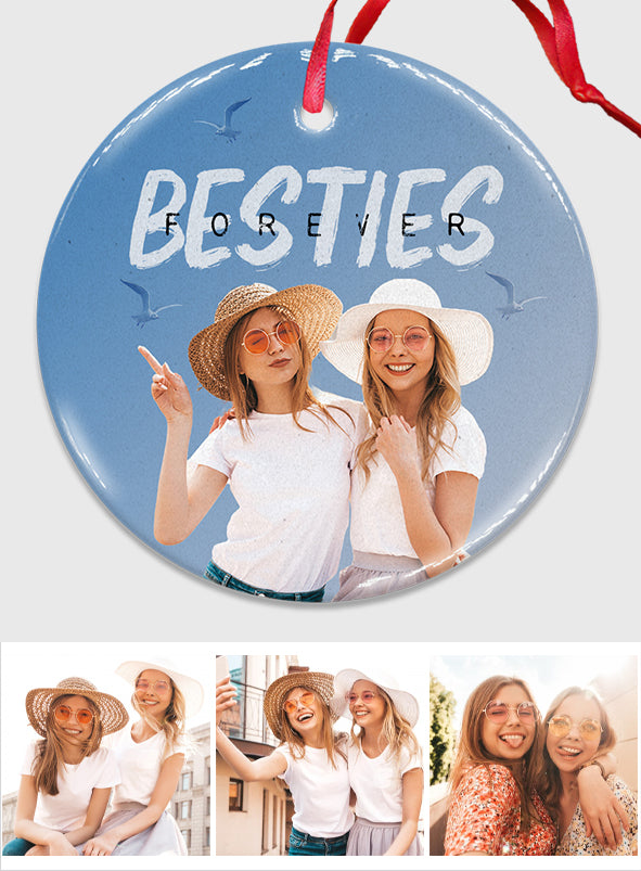 Bestie Forever Vintage Blue - Personalized Bestie Ceramic Circle Ornament