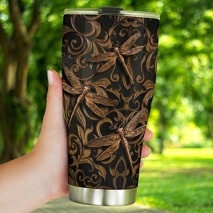 Dragonfly Tumbler With Faux Wood Print 0622