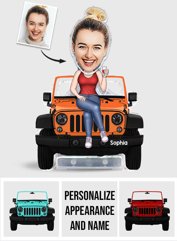 Cartoonized Photo Sitting On Car - Personalized Car Custom Shaking Head