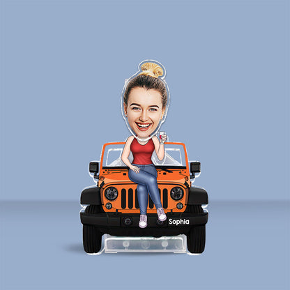 Cartoonized Photo Sitting On Car - Personalized Car Custom Shaking Head