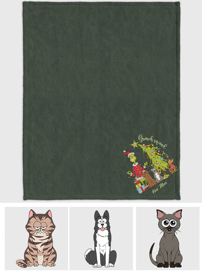 Merry Christmas Green Mischief Dog Cat - Personalized Dog Blanket