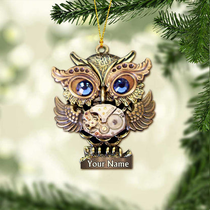 Gear Owl - Personalized Christmas Steampunk Ornament (Printed On Both Sides)