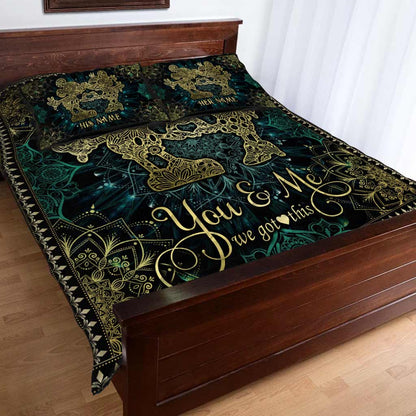 You And Me We Got This Mouse Ears Couple Mandala - Personalized Mouse Quilt Set