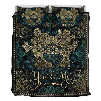 You And Me We Got This Mouse Ears Couple Mandala - Personalized Mouse Quilt Set