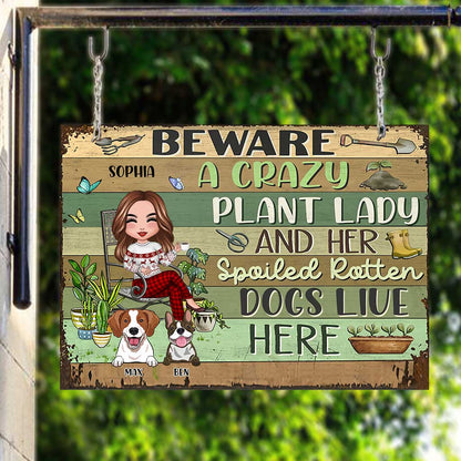 Be Aware A Crazy Plant Lady - Personalized Christmas Gardening Rectangle Metal Sign