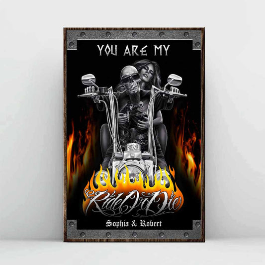 You Are My Ride Or Die Motorcycle Couple - Personalized Biker Poster With Metal Pattern Print