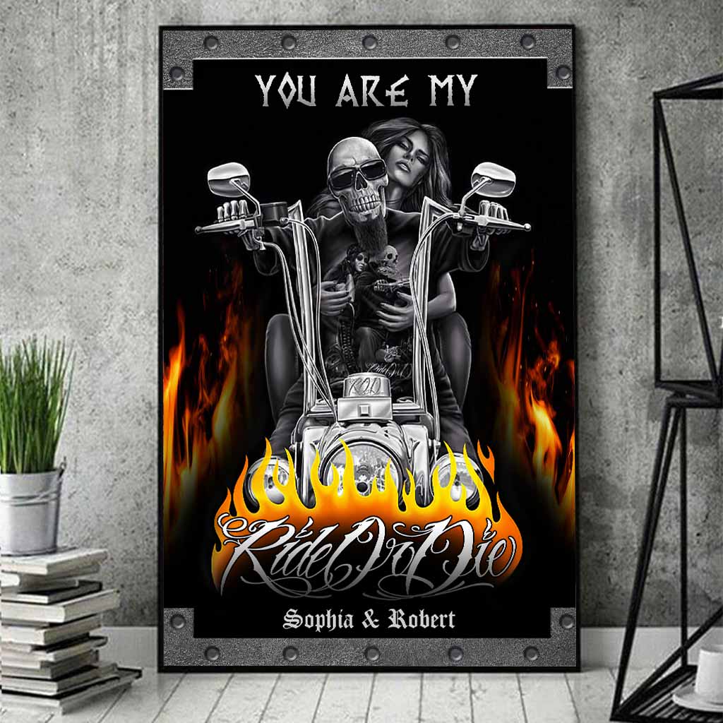 You Are My Ride Or Die Motorcycle Couple - Personalized Biker Poster With Metal Pattern Print