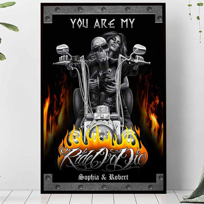 You Are My Ride Or Die Motorcycle Couple - Personalized Biker Poster With Metal Pattern Print