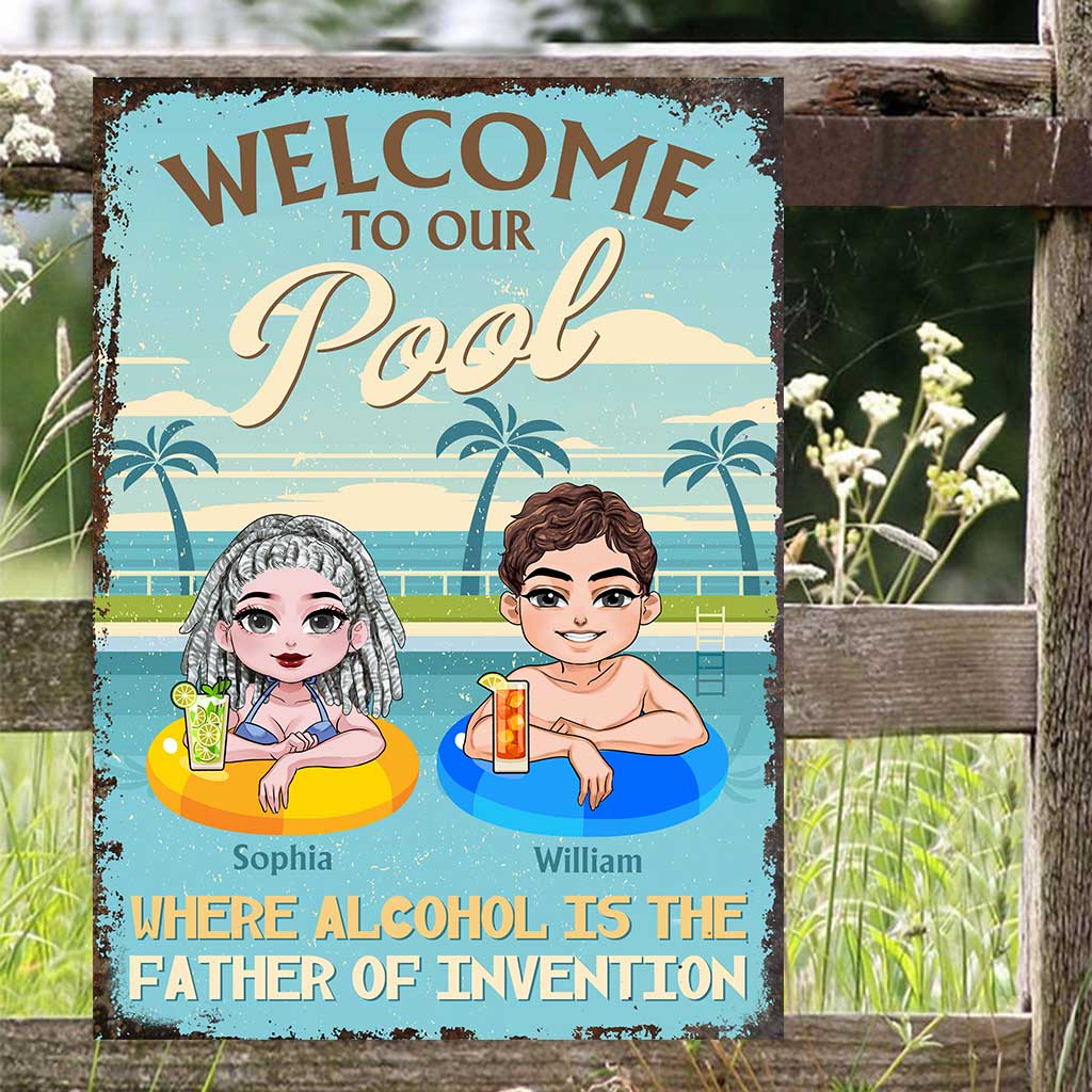 Where Alcohol Is The Father Of Invention - Personalized Backyard Rectangle Metal Sign