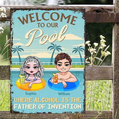 Where Alcohol Is The Father Of Invention - Personalized Backyard Rectangle Metal Sign