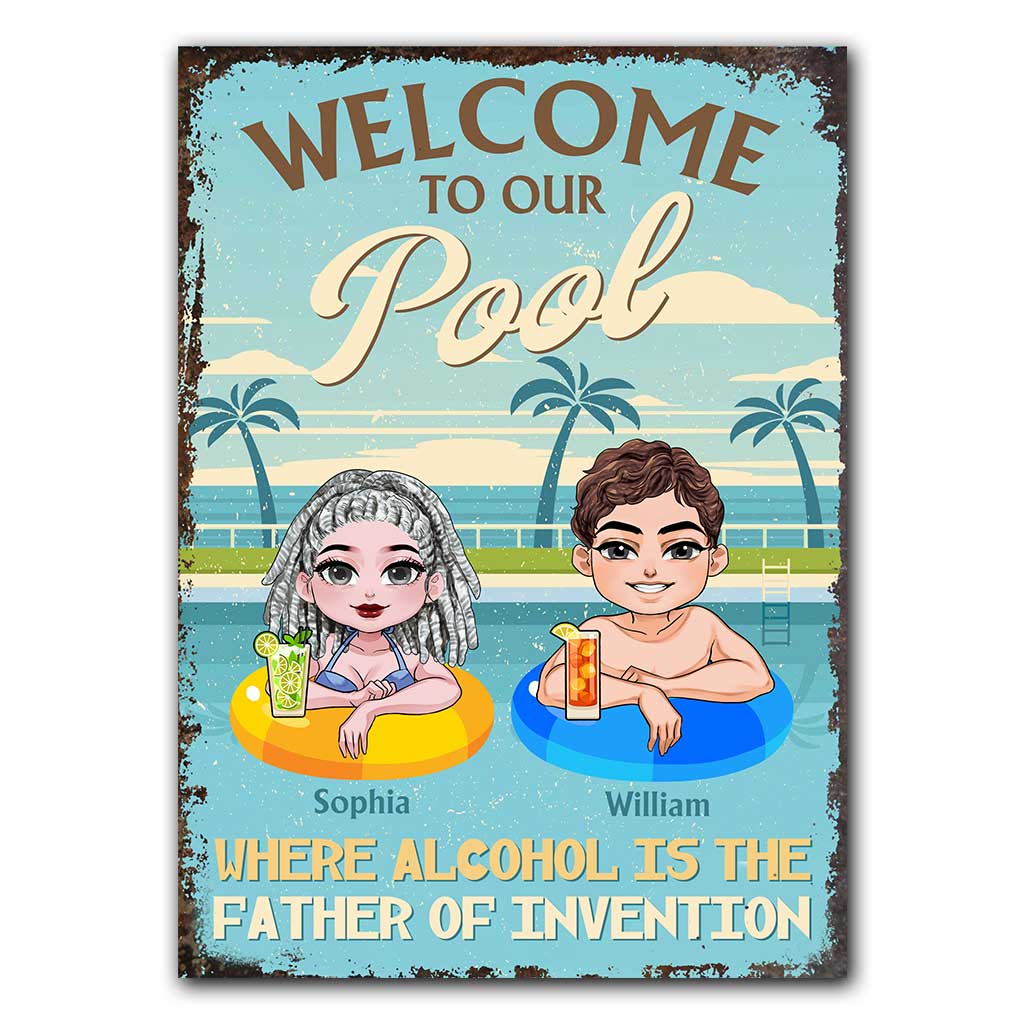 Where Alcohol Is The Father Of Invention - Personalized Backyard Rectangle Metal Sign