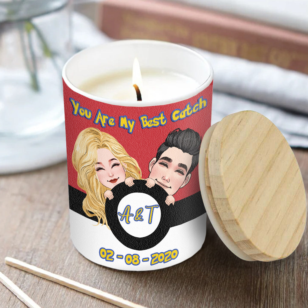 You Are My Best Catch - Personalized Monster Trainer Candle With Wooden Lid