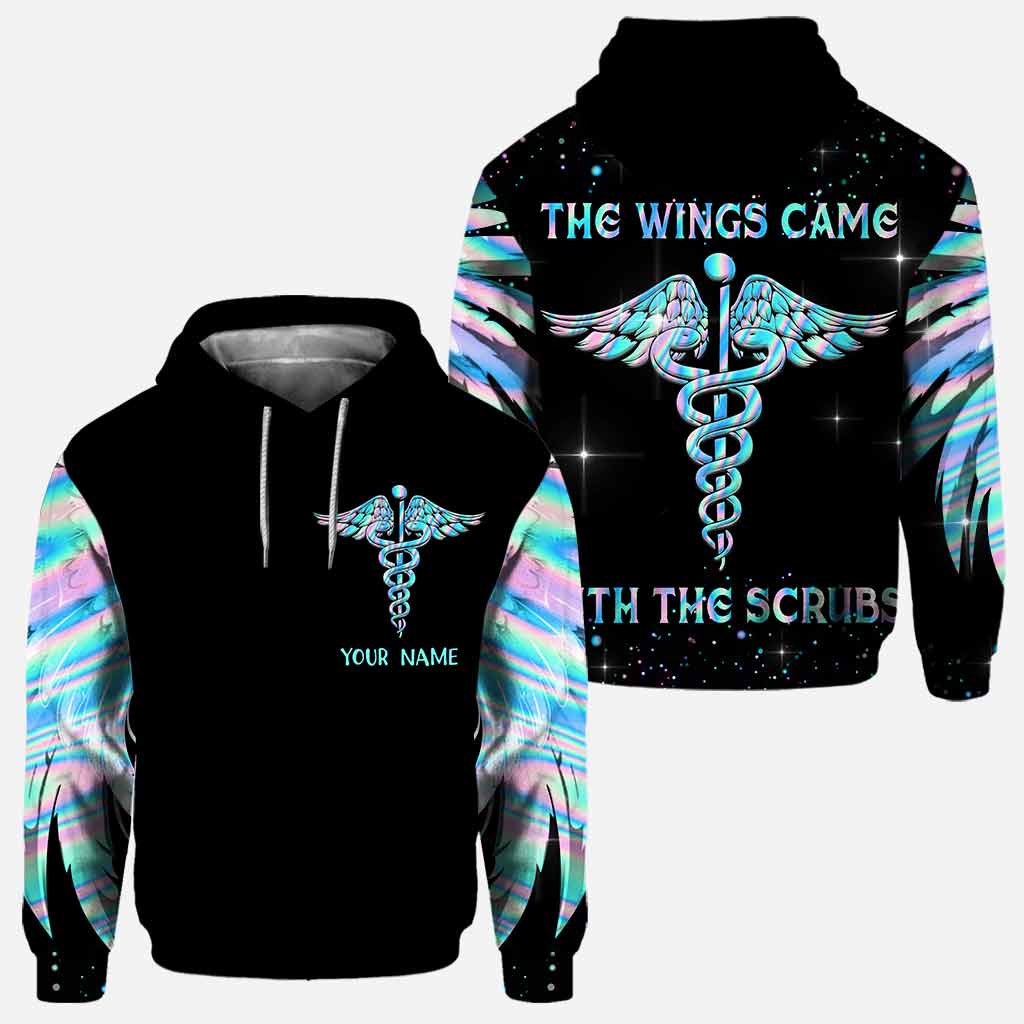 The Wings Came With The Scrubs - Personalized Nurse All Over T-shirt and Hoodie