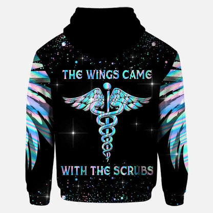 The Wings Came With The Scrubs - Personalized Nurse All Over T-shirt and Hoodie