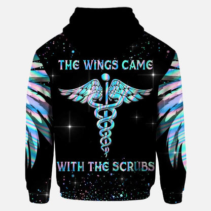 The Wings Came With The Scrubs - Personalized Nurse All Over T-shirt and Hoodie