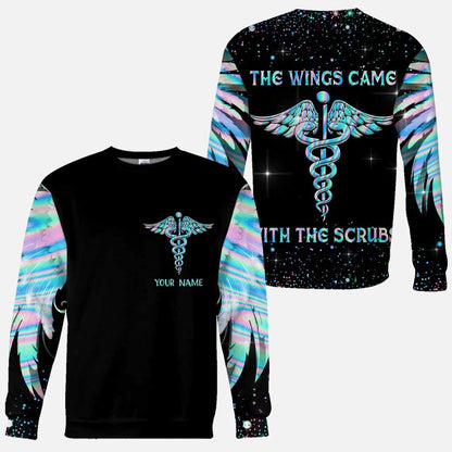 The Wings Came With The Scrubs - Personalized Nurse All Over T-shirt and Hoodie