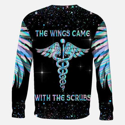 The Wings Came With The Scrubs - Personalized Nurse All Over T-shirt and Hoodie