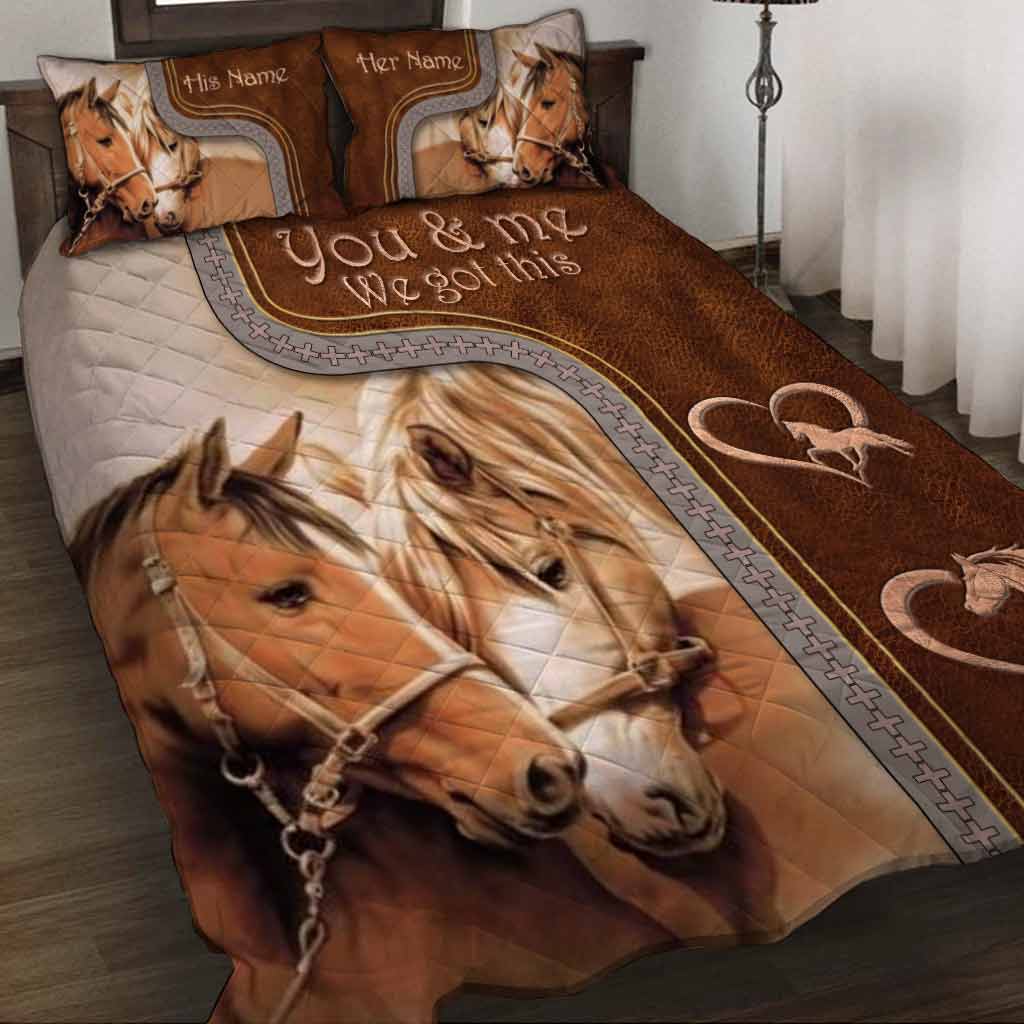 You And Me We Got This - Personalized Horse Quilt Set With Leather Pattern Print