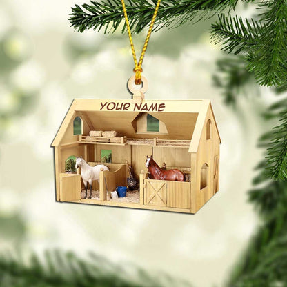 Horse Barn - Personalized Christmas Horse Ornament (Printed On Both Sides) With 3D Pattern Print