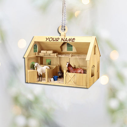 Horse Barn - Personalized Christmas Horse Ornament (Printed On Both Sides) With 3D Pattern Print