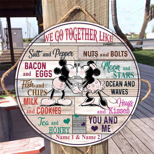 We Go Together - Personalized Couple Mouse Round Wood Sign