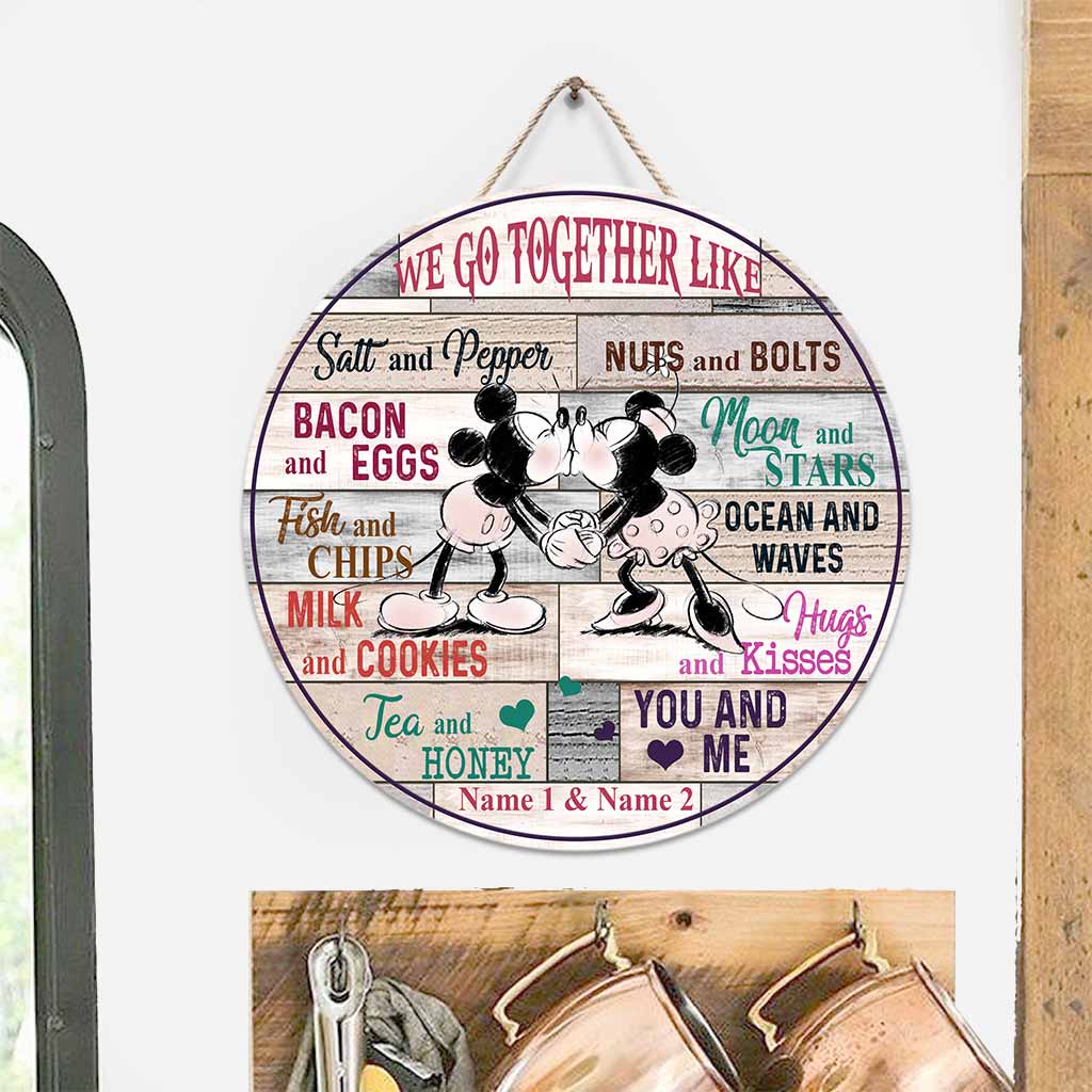 We Go Together - Personalized Couple Mouse Round Wood Sign