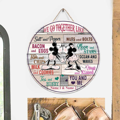 We Go Together - Personalized Couple Mouse Round Wood Sign